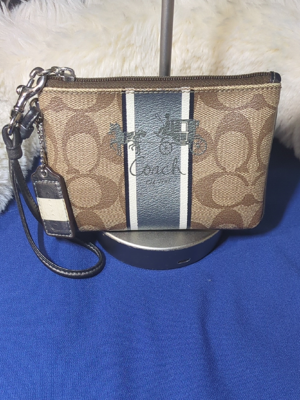 Coach Signature Carriage Vintage Wristlet in Brown/Blue Canvas NOW ONLY $45